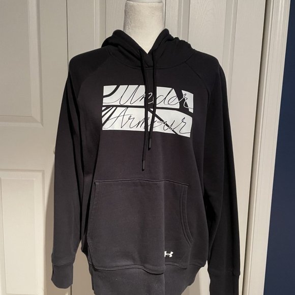 Under Armour UA Women Size Medium Black White Sweatshirt Hooded Hoody Hoodie EUC - Picture 3 of 4